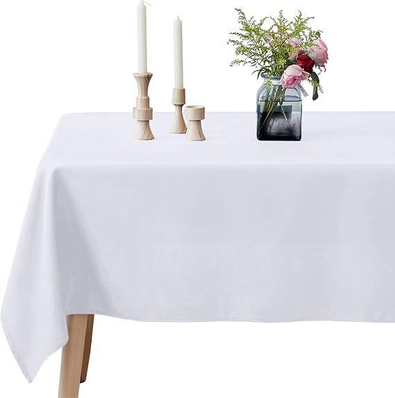 VEEYOO Rectangle Tablecloth 60x84 inch - White, Polyester, Wrinkle Free, Solid, All-Season, Classic Elegant, Christmas, Twill Weave, 1 Count, Machine Wash, Dining Table