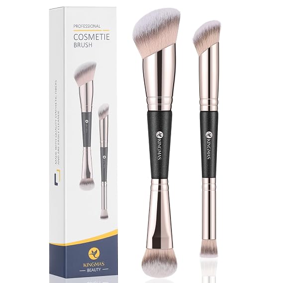 Foundation Concealer Brushes, 2PCS Premium Duo-end Makeup Brush Set | Face Makeup Brush for Powder Liquid Contour Blending Bronzer Concealer Cream Blush, Vegan & Cruelty-Free