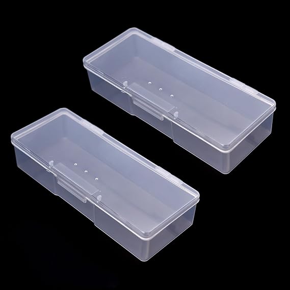 2 Pcs Transparent Nail Art Tool Organizer Empty Plastic Storage Box for Manicure & Pedicure Kits Multifunctional Rectangular Nail Supply Case (2 White)