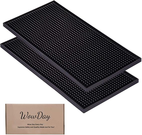 Bar Mat for Cocktail and Coffee Bar 6" x 12" Rubber Bar Service Spill Mat for Cocktail Bartender Coffee Bar or Countertop Mats Glass Drying Mat (Black)