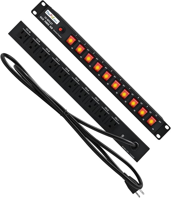 10 Outlets Horizontal 1U PDU Rackmount Power Strip