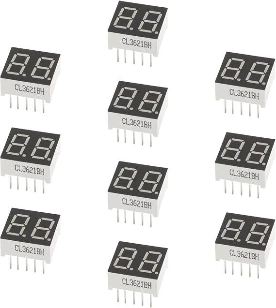 Bettomshin 10Pcs LED Digital Dispaly Common Anode 10 Pin 2 Bit 0.59 x 0.55 x 0.31inch(LxWxH) 0.28'' Red Display Digital Dispaly 3621BH