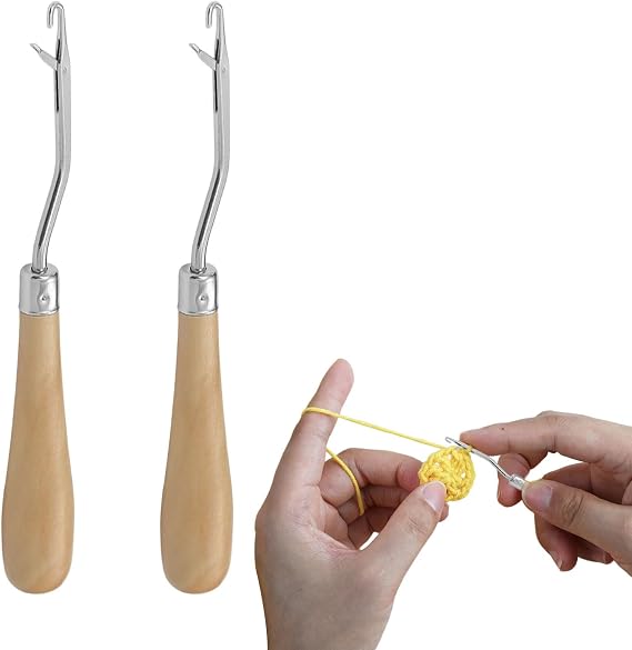 2 PCS Wooden Latch Hook Crochet Tool Set,Latch Hook Kits,Ergonomic Grip,Durable and Versatile for Hair Crochet,Rug Making,and Art Crafts(Beige)