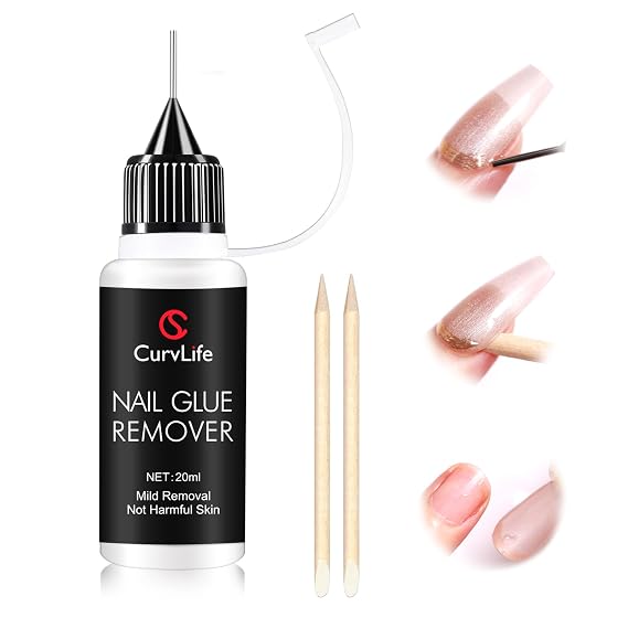Curvlife 20ml Pinpoint Nail Glue Remover Non-Acetone, Gentle Formula for Press On & Gel Nail Tips, Works on Glue Gel