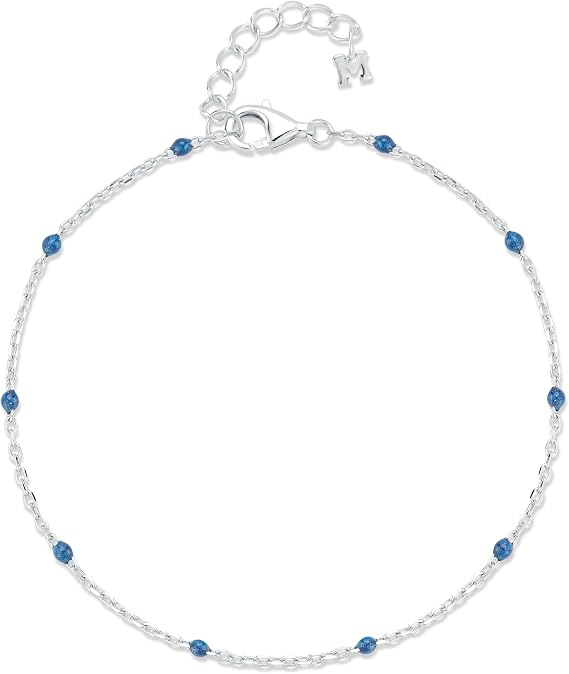 Blue Enamel Station Chain Bracelet, Sterling Silver