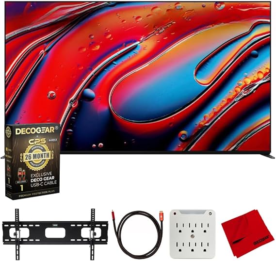 Sony BRAVIA 9 K65XR90 65" 4K HDR QLED Mini-LED TV (2024) Bundle with Deco Gear CPS 26 Months Extended Protection, 6FT HDMI Cable, 37"-100" TV Wall Mount, 6-Outlet Surge Adapter and Microfiber Cloth