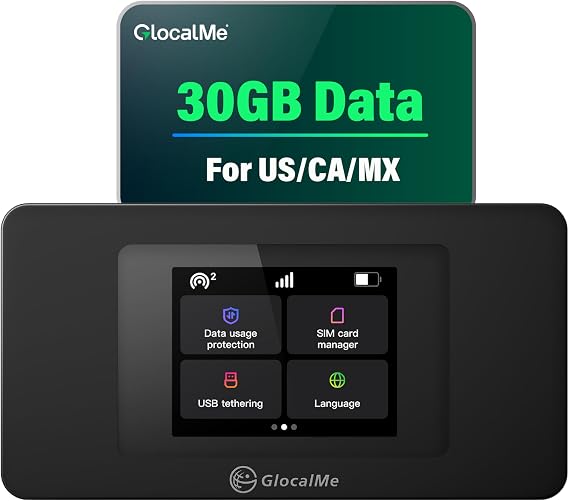GlocalMe DuoTurbo 4G Mobile Hotspot Device with 30GB US/CA/MX Data 60 Days | Portable WiFi Hotspot for Travel in 200+ Countries, SIMFREE and Dual Modem, 10 Devices Connected, 390+ Global Carriers Access