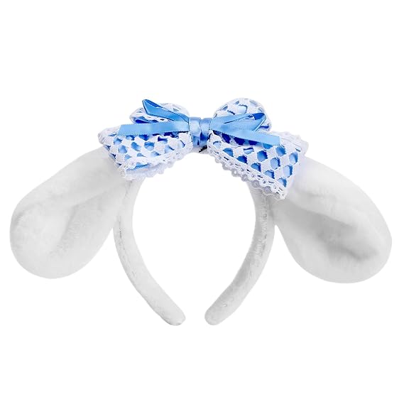 PUCAPOCO Bunny Ears Headband Furry Rabbit Puppy Dog Ears Headband Cute JK Bowknot Headwear for Girls Women Facial Makeup Anime Costume Cosplay(Blue)