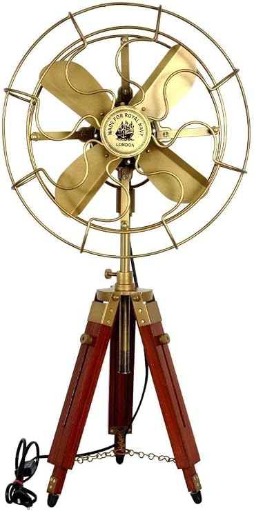 Antique Pedestal Fan with Wooden Tripod Stand | Vintage Designer Floor Fan with Modern Industrial Style for Home, Office & Studio Decor | Unique Retro Fan Christmas Gift