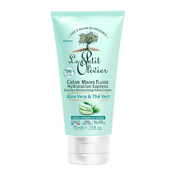 Le Petit Olivier Express Moisturizing Hand Cream - Aloe Vera And Green Tea - Express Moisturizing - No Greasy Or Sticky Feeling - Skin Is Soft And Silky - For Normal To Dry Skin - 2.5 Oz