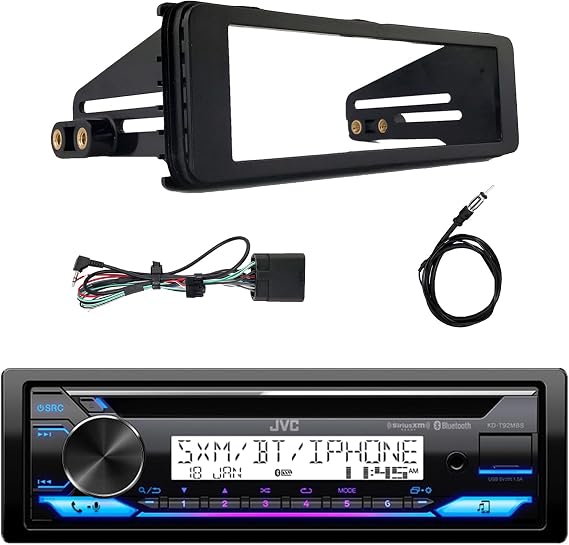 Single DIN AM/FM Radio Bluetooth CD Player Receiver with 98-13 Harley Davidson, HD Touring Stereo Installation Kit, Radio Antenna