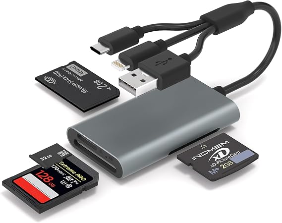 Memory Stick Pro Duo Adapter - 4 in 1 SD/TF/MS/XD Card Reader for iPhone 16/15/14/iPad/PC/Android/MAC, Lightning/USB-C/USB-A Multi Memory Card Reader Digital Camera Adapter for Sony Cybershot SD Card