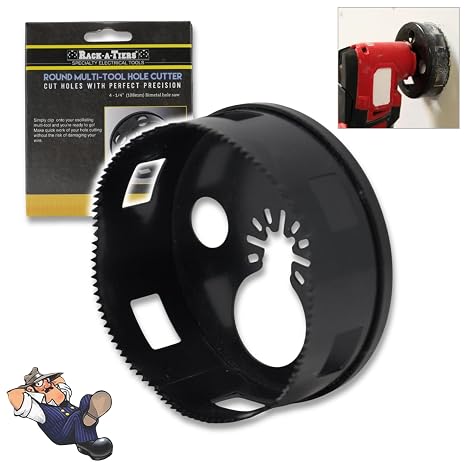 Rack-A-Tiers Round Multi-Tool Hole Saw. Cutting recessed Lights with oscillating Multi-Tool, Round Holes in Drywall (4 1/4) (42680)