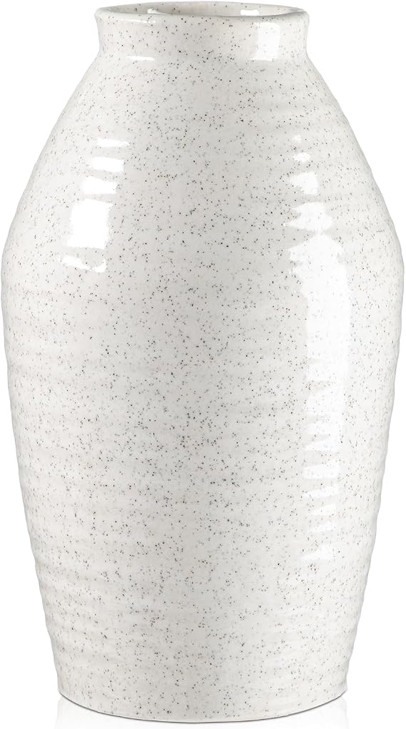 White Ceramic Vases for Flowers 10.6" Tall Ceramic Vase Ellipse Speckled Vase Large Flower Vases for Living Room Desk Table Modern Bedroom Decor Boho Home Farmhouse Decor