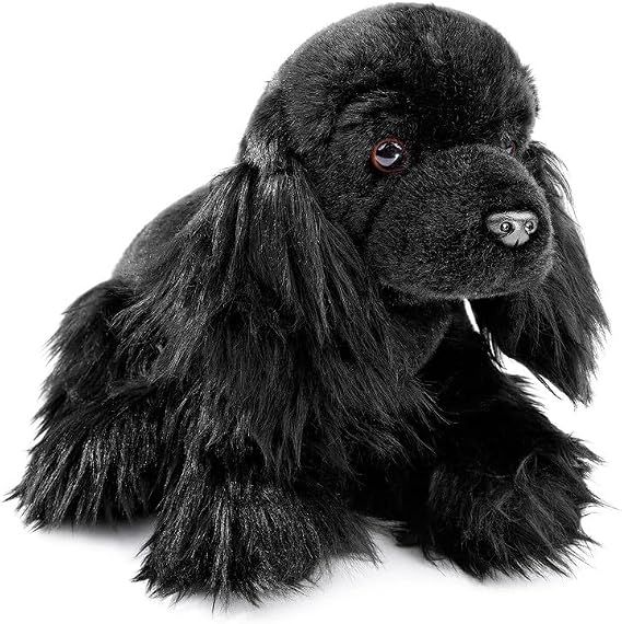 Realistic Plush Toy - Sitting Cocker Spaniel Stuffed Animal, 11inch Lifelike Black Model, Unique Gift for Kids Birthday or Home Decor