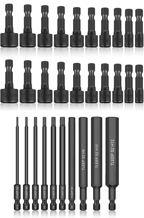 20 x 1/4 Hex Head Power Nut Driver Set for Impact Drill and 10 x 1/4 Inch Hex Head Allen Wrench Drill Bits 100mm, Metric 1.5mm to 12mm