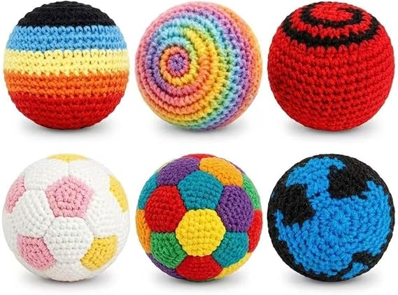 6 Pack Handmade Crochet Hacky Footbag Set,Multicolored Knitted Kick Sacks,Dirtbag Style Juggling Balls For Agility Training,Outdoor Game For Adults & Beginners