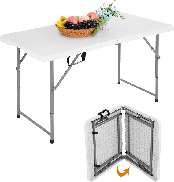 BestOffice | 4FT Folding Table | White | Portable Plastic Table