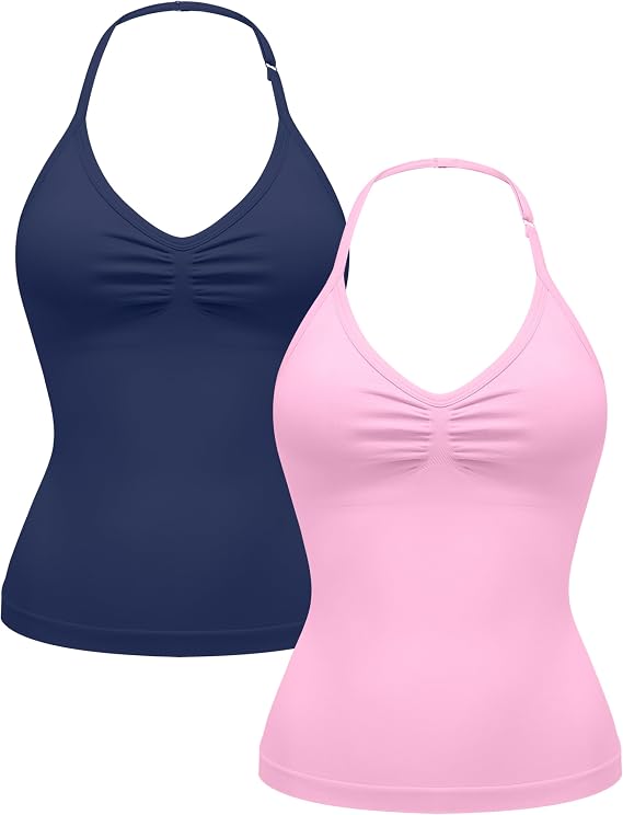 OLCHEE Womens Halter Workout Tank Tops V Neck Backless Strappy Padded