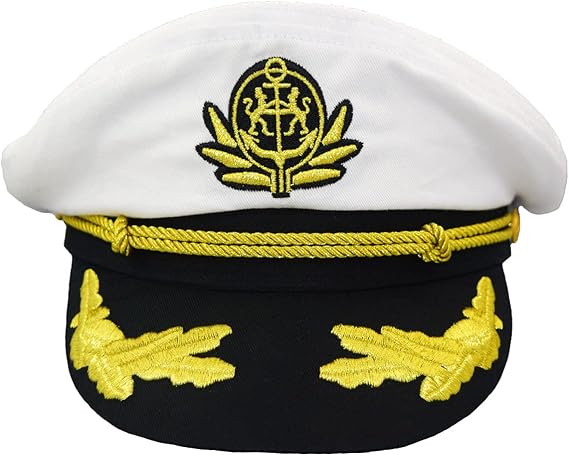 Captain Hat Boat Yacht Rock Party Hat, Anchor Nautical Party Navy Officer Costume Headwear (White)