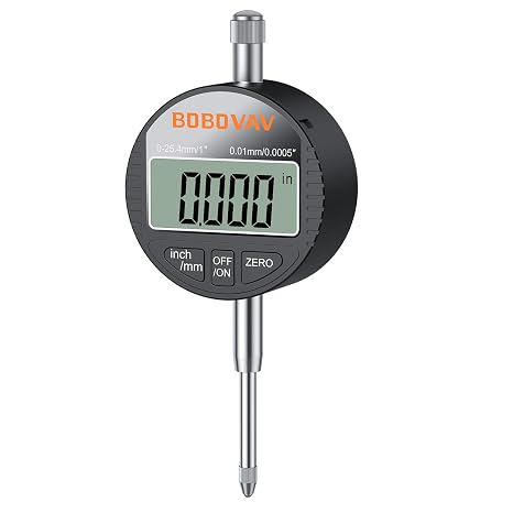 Digital Dial Indicator 0-1 Inch/25.4 mm, 0.0005 inch/0.01mm High Resolution Digital Probe Indicator with Zero Setting Electronic and mm/Inch Switchable for Machining Inspection and Measurement