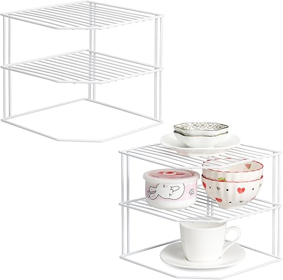 ROFAY 2 x Kitchen Cabinet Organiser 3 Tier Corner Shelf White