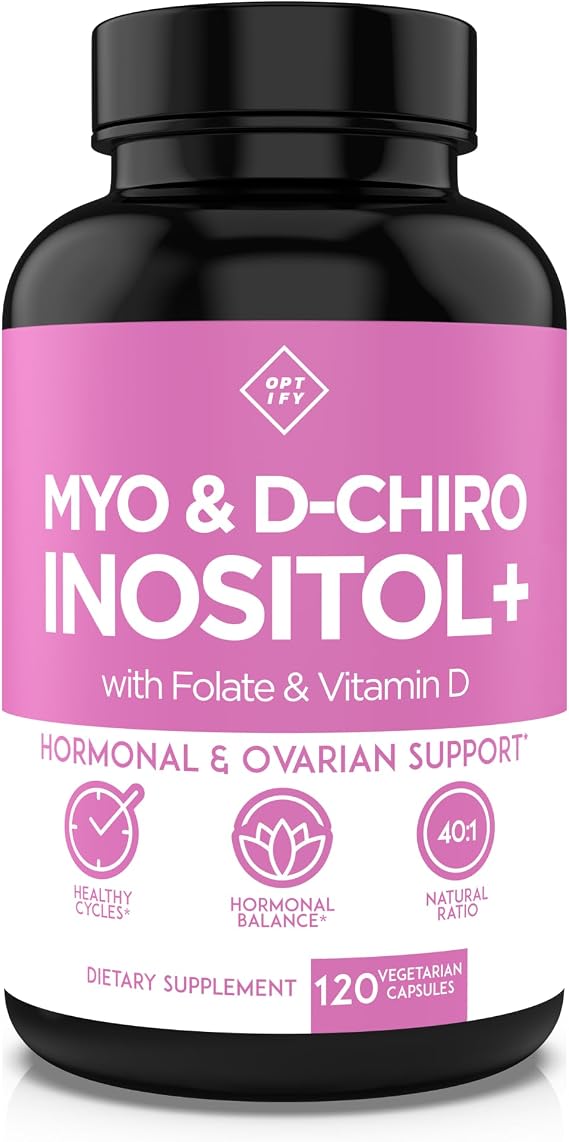 Optify Myo-Inositol & D-Chiro Inositol Supplement for Women | 40:1 Ratio Plus Folate and Vitamin D | Support Healthy Hormonal Balance, Regular Cycles, Ovarian Health (120 Count (Pack of 1))