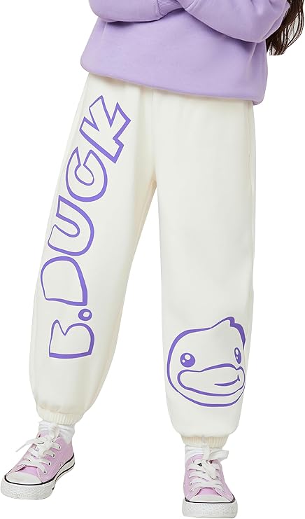 BDUCK+ Unisex Kids Sweatpants with Pockets Cartoon Duck Elastic Waist Joggers Pants for Toddler Boys Girls (3-12 Years)