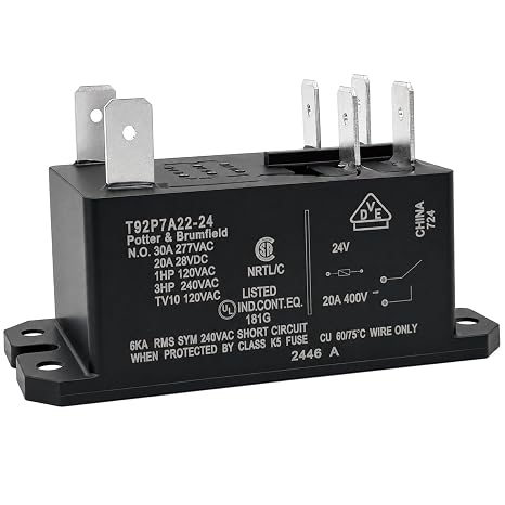 T92P7A22-24 HVAC Power Relay (1-Pack), 30A 24VAC Coil DPST-NO 2 Form A Contactor Replacement for Furnace Blower Motor, Heat Pump, RV Air Conditioner, Fixes Stuck AC Fan and Compressor Relay