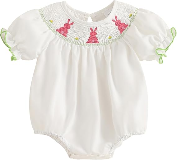 FIOMVA Baby Girl Half Birthday Outfit Smocked Bubble Romper Bow Cupcake Bodysuit Infant Birthday Gifts Bodysuit Clothes