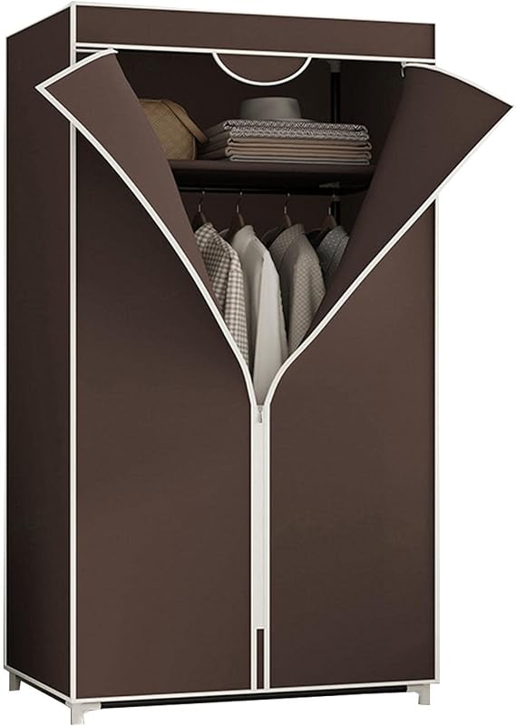 Wardrobe Canvas Wardrobe, Portable Wardrobe Shelves with Hanging Rail, Shelves, Fabric Cover, Clothes Closet Storage Organizer,Brown-150x55x45