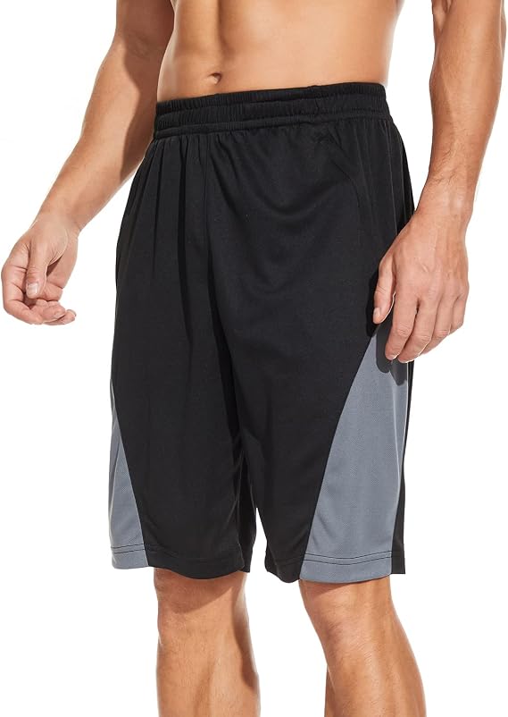LEAO Men's Basketball Shorts with Zipper Pockets Quick Dry Loose-fit Sports Workout Running Shorts