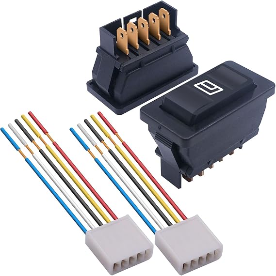 weideer 2Pcs 5 Pin Car Window Switch 12V 20A Control Power Window Lift Momentary LED Rocker Switch with with Wiring Harness K-010-X
