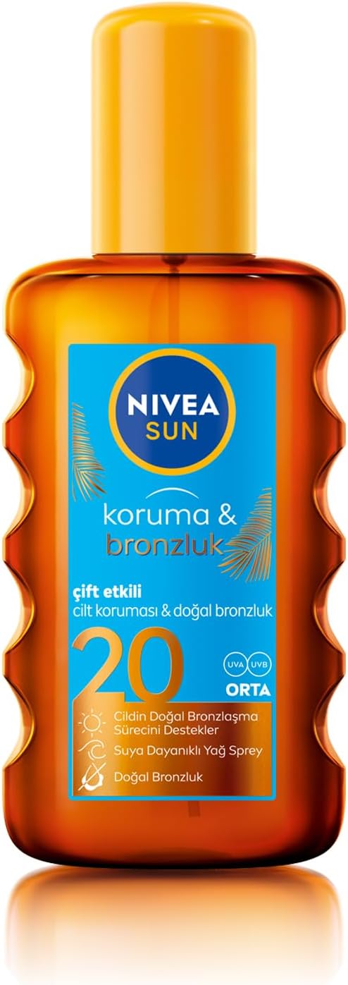 NIVEA SUN SPF20 Sunscreen and Tanning Body Spray 200ml, Waterproof, Natural Tan, UVA UVB