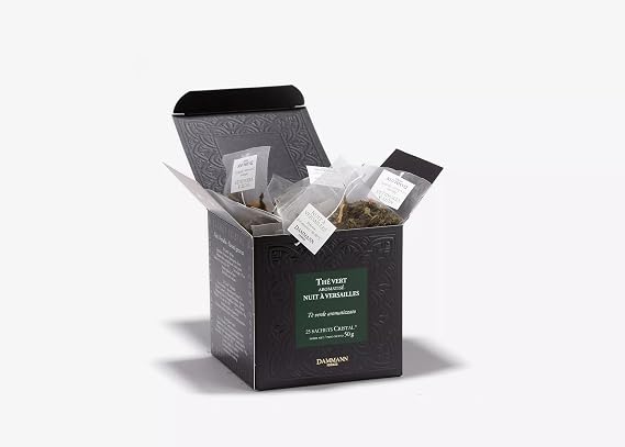 Dammann Freres Sachets, Nuit A Versailles Tea Bags, Premium Gourmet French Green Tea, Blend Bergamot, Kiwi, Peach Flavors, 25 count (Single Pack)