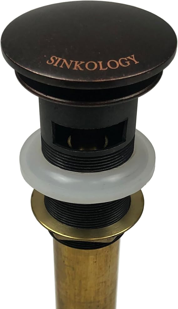 Sinkology SinkSense Bathroom Sink Pop-Up Drain, Aged Copper, Solid Brass, With Overflow, Push Pop-Up Stopper, Fits Standard 1.5 Inch Bathroom Sink