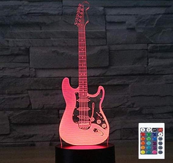 3D Music Electric Guitar Night Light with Remote Control 16 Color Table Lamps Home Decoration Gift for Kids
