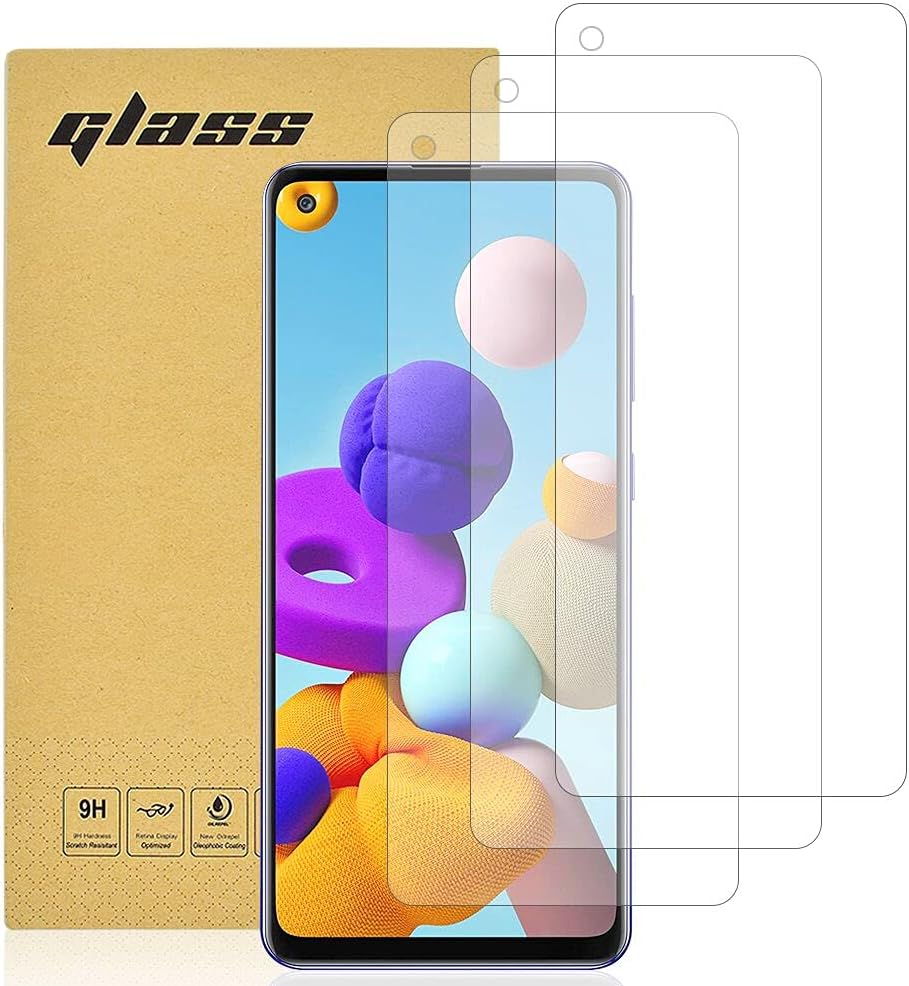 Totill [3 Pack] for Samsung Galaxy A21s Tempered Screen Protector, 99.99% HD Clarity 9H Hardness Premium Quality Guard Film Case Friendly, Comfortable Round Edge, Shockproof Scratchproof oilproof