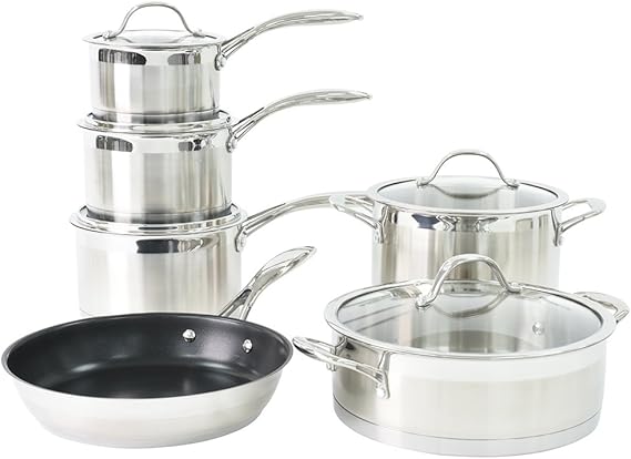 ProCook Professional 18/10 Stainless Steel Cookware Set - 6 Piece, 14/16/18/20/24 cm, Non Stick Pots with Lids - Induction Compatible Cooking Pans