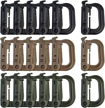 Topbuti 18 pcs Multipurpose Grimlock D-Ring Locking Molle Clips Hanging Hook for Webbing Strap Molle Bag Tactical Backpack