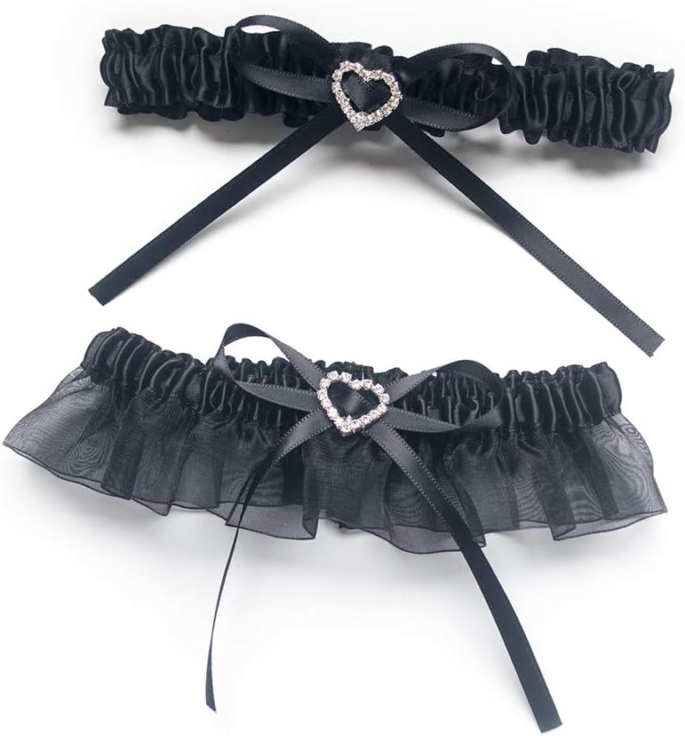 Lace Wedding Garter Belts for Bride, Women Garter Set for Wedding Prom, Stretchable Lace Leg Rings for Women A. Black