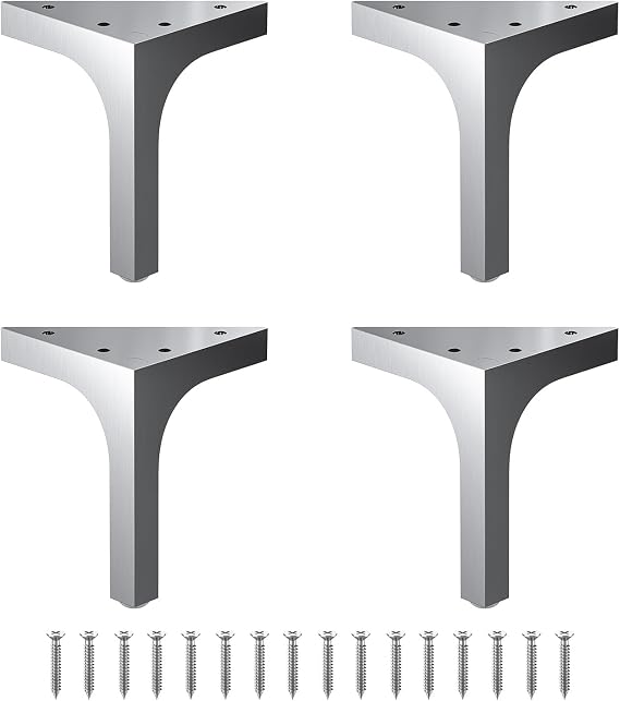 Lab Rated 1600lb Capacity - 4.75 Inch Modern Satin Nickel Furniture Legs, 4 Pack Solid Stainless Steel Square Table & Cabinet Feet for DIY Vanity, Desk, Bench, Shelves