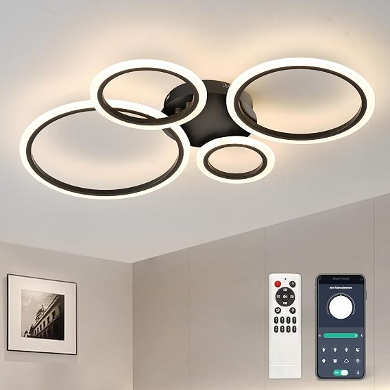 Tetipa LED Ceiling Light Dimmable 40 W-80 W Ceiling Light LED Living Room Lamp with Remote Control App Color Changing Modern Living Room Lamp Dimming