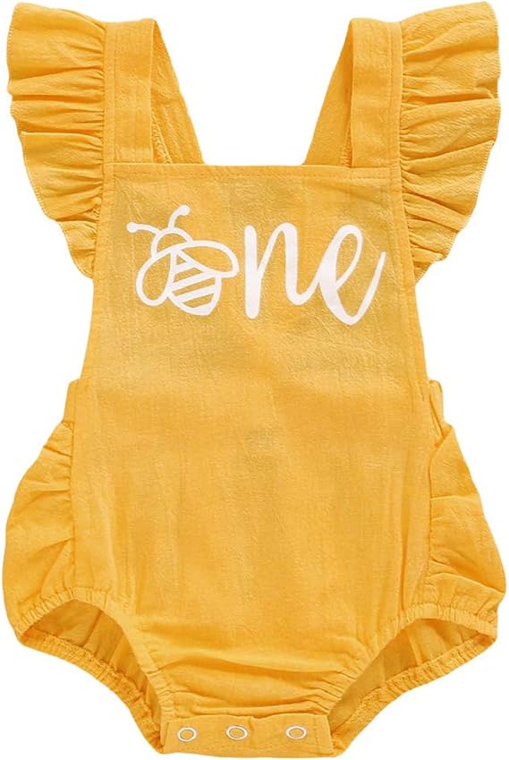 GRNSHTS Baby Girls First Birthday Outfits Ruffle 1st Birthday Romper Backless Bodysuit Cake Smash Outfits