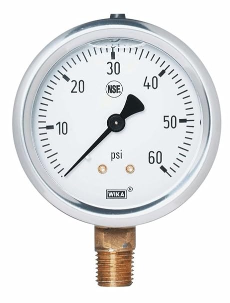WIKA 50072391 NSF-Certified Pressure Gauge, 0 to 100 Psi, Bottom Mount 1/4" Npt(M) Connection