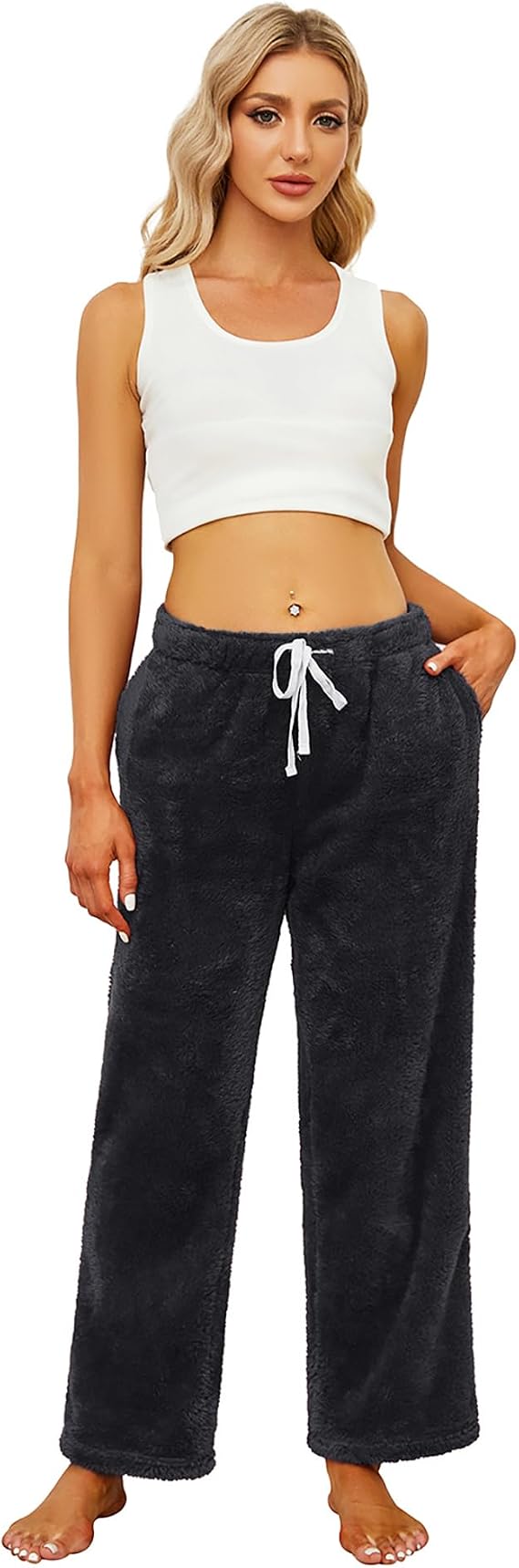 HEARTNICE Women's Warm Plush Pajama Soft Fluffy Sleep Pants Comfy Fuzzy Lounge Fleece Bottoms Sleepwear