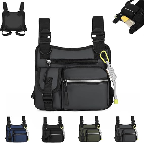 Adjustable Zipper Multi-Functional Tactical Chest Bag Chest Bag for Men for Hiking, Fitness, Outdoor (Gray)