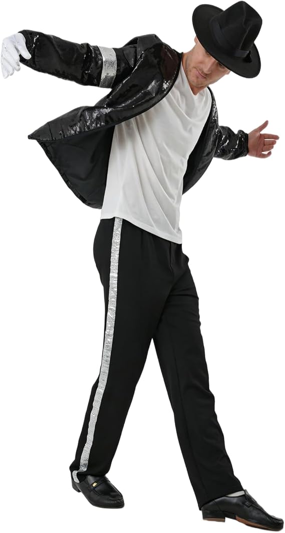 Pop King MJ Costume, Dance Star Michael Stage Outfit Suit - Black Sequins Jacket, Pants, Hat &amp; Glitter Gloves, 80s 90s Dance Stage Party Halloween Outfits