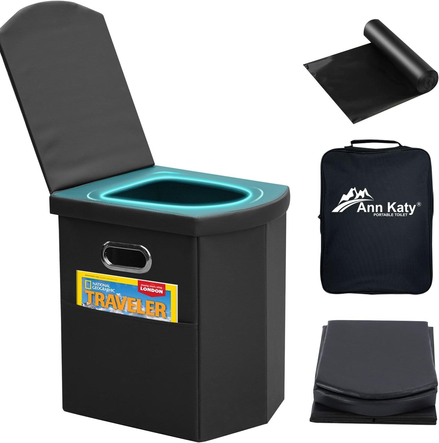 Upgrade XL Portable Toilet for Adults, Extra Large Portable Travel Floding Toilet, Camping Tall Toilets with Lid for Adults and Kids Compact Potty…