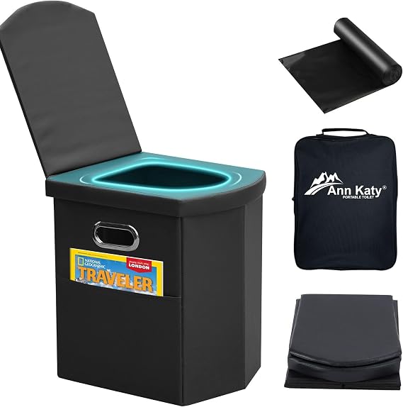 Ann Katy Upgrade XL Portable Toilet for Adults, Extra Large Camping Toilets | Lightweight&Compact Potty with Lid for Adults and Kids,Portable Camping Toilets for Hiking,Beach,Boat,RV and Truck